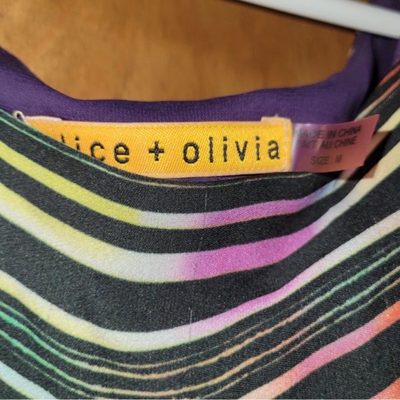 Alice & Olivia Multicolor Striped SKATER 100% Silk Mini Dress Size Medium - Picture 2 of 8